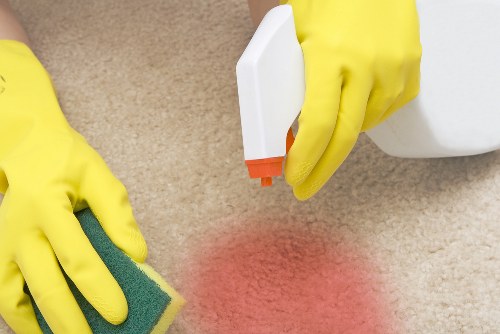 Cleaner inspecting a room before starting work