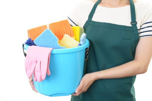 Commercial cleaning team working in a Battersea office reception area