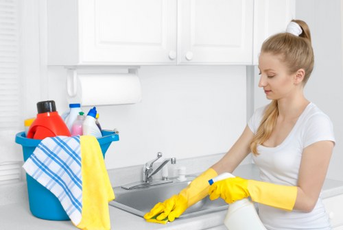 Kitchen surfaces and floors cleaned in a Battersea household